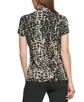 Dkny Petite Animal-Print Draped Surplice Blouse, Created for Macy's