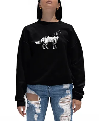 La Pop Art Women's Howling Wolf Word Crewneck Sweatshirt