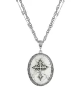 Symbols of Faith Pewter Cross White Howlite Oval Necklace