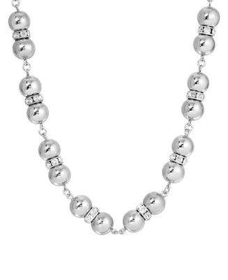 2028 Clear Crystal Polished Beaded Strand Necklace - Silver