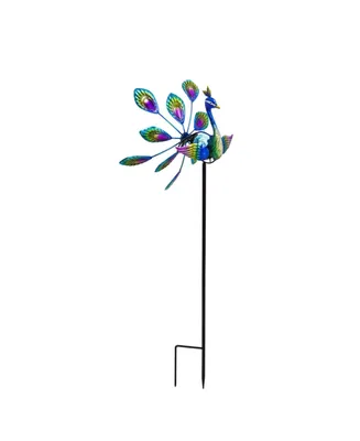 Evergreen 37"H Solar Peacock Staked Wind Spinner