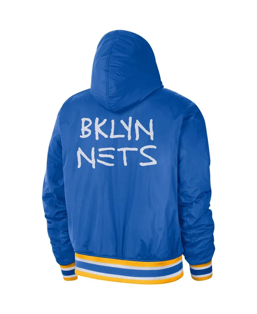 Men's Nike Royal, White Brooklyn Nets 2022/23 City Edition Courtside Bomber Full-Zip Hoodie Jacket