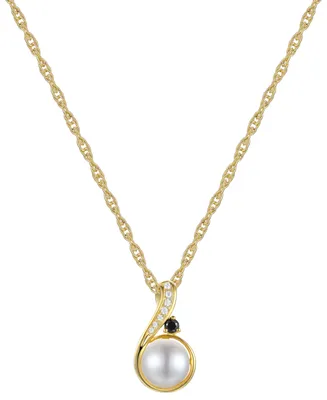 Cultured Freshwater Pearl (8mm), Onyx & Diamond Accent 18" Pendant Necklace in 10k Gold