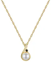 Cultured Freshwater Pearl (8mm), Onyx & Diamond Accent 18" Pendant Necklace in 10k Gold