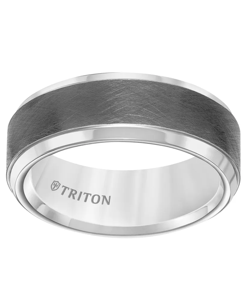 Triton Men's Crystalline Finish Tungsten Comfort Fit Wedding Band in White & Gray Tungsten Carbide