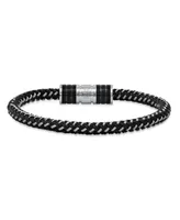 hickey by Hickey Freeman Carbon Fiber Two Tone Stainless Steel and Leather Cord Woven Braided Bracelet