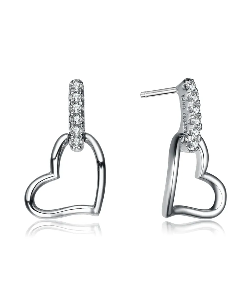 Genevive Sterling Silver Heart & Cubic Zirconia Earrings