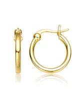 Genevive Radiant Sterling Silver & 14K Gold Plated Cubic Zirconia Hoop Earrings