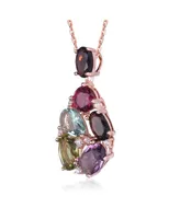 Sterling Silver 18K Rose Gold Plated Multicolored Cubic Zirconia Accent Pendant Necklace