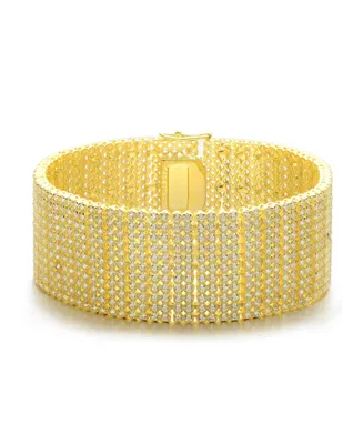 Sterling Silver 14K Gold-Plated Cubic Zirconia Cuff Bracelet