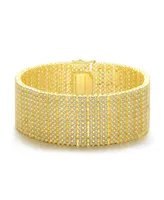 Genevive Sterling Silver 14K Gold-Plated Cubic Zirconia Cuff Bracelet