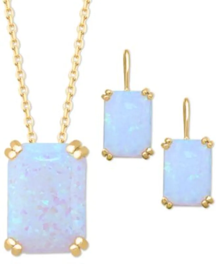 Lab Grown Opal Leverback Hoop Earring Solitaire Necklace Jewelry Collection In 14k Gold Plated Sterling Silver