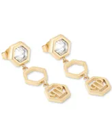 Philipp Plein Gold-Tone Ip Stainless Steel Crystal Hexagon Logo Triple Drop Earrings