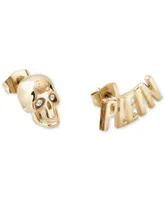 Philipp Plein Gold-Tone Ip Stainless Steel Pave 3D $kull & Plein Lettering Mismatch Stud Earrings