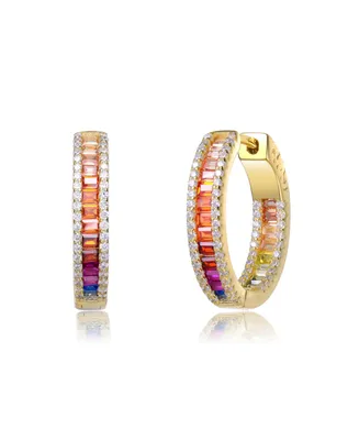 14K Gold Plated Multi Color Cubic Zirconia Hoop Earrings