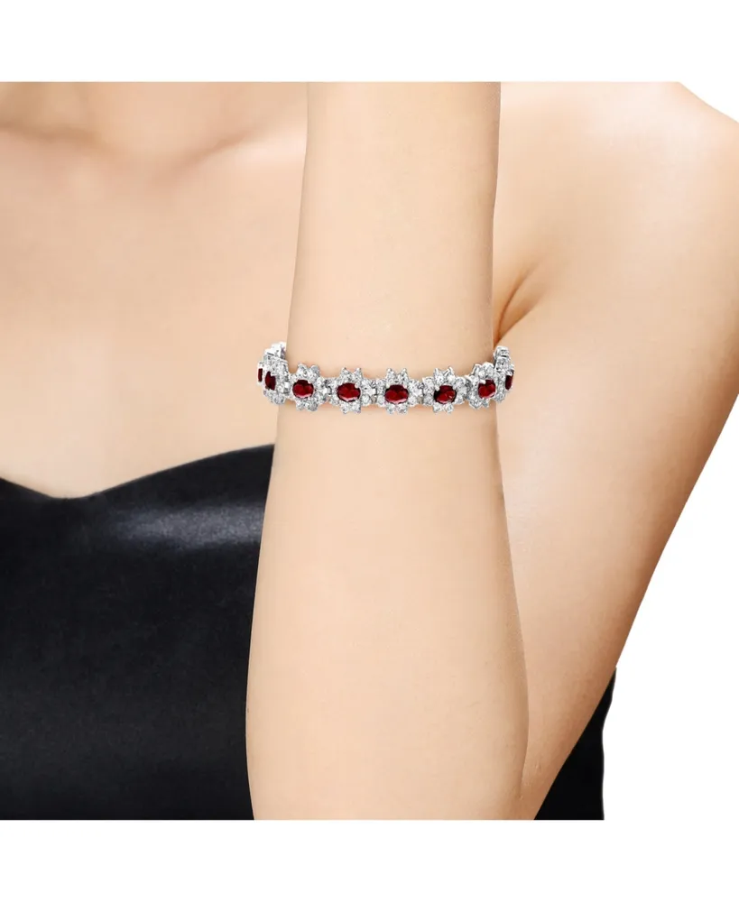 Genevive Chic Sterling Silver Link Bracelet with White Gold Plating and Colorful Cubic Zirconia Stones