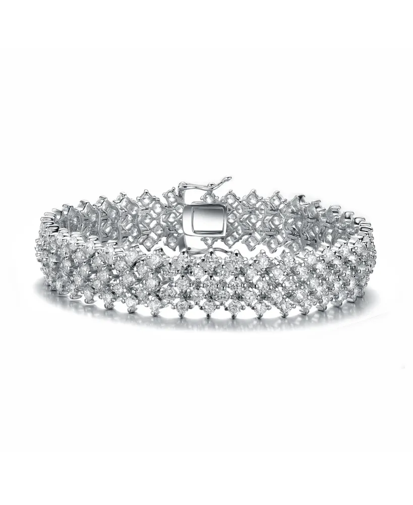 Genevive Elegant Sterling Silver Bracelet Adorned with Rows of Sparkling Cubic Zirconia Stones