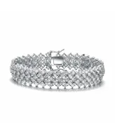 Genevive Elegant Sterling Silver Bracelet Adorned with Rows of Sparkling Cubic Zirconia Stones