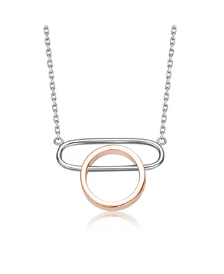 Genevive Elegant Sterling Silver with Rose Gold Halo Pendant Necklace.
