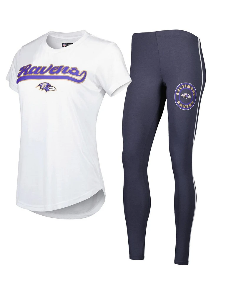 Women's Concepts Sport White, Charcoal Baltimore Ravens Sonata T-shirt and Leggings Sleep Set