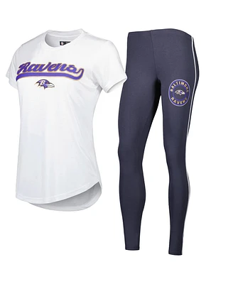 Women's Concepts Sport White, Charcoal Baltimore Ravens Sonata T-shirt and Leggings Sleep Set