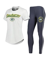 Women's Concepts Sport White, Charcoal Green Bay Packers Sonata T-shirt and Leggings Sleep Set