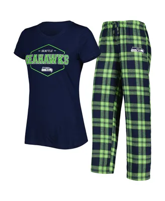 Women's Concepts Sport College Navy, Neon Green Seattle Seahawks Badge T-shirt and Pants Sleep Set