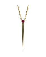 Genevive 14k Yellow Gold Plated with Green Cubic Zirconia Solitaire Spike Pendant Y-Necklace in Sterling Silver