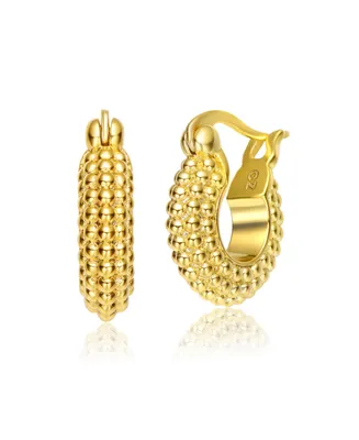 Rachel Glauber Exquisite Mini Huggee 14K Gold-Plated Bead Hoop Earrings