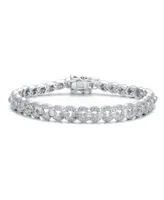 Rhodium-Plated with Cubic Zirconia Round Flat Link Tennis Bracelet in Sterling Silver