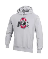 Men's Champion Heathered Gray Ohio State Buckeyes Vault Logo Reverse Weave Pullover Hoodie