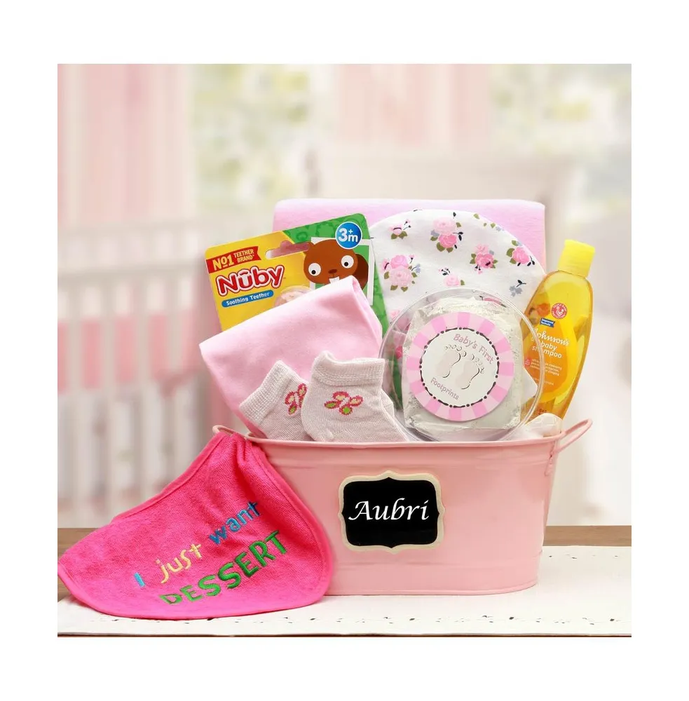 Gbds Baby Basics Gift Pail Pink - baby bath set - baby girl gifts - new baby gift basket