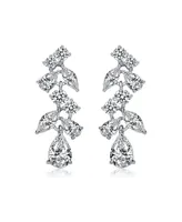 Genevive Sterling Silver with Rhodium Plated Clear Pear with Round and Marquise Cubic Zirconia Accent Dangle Earrings