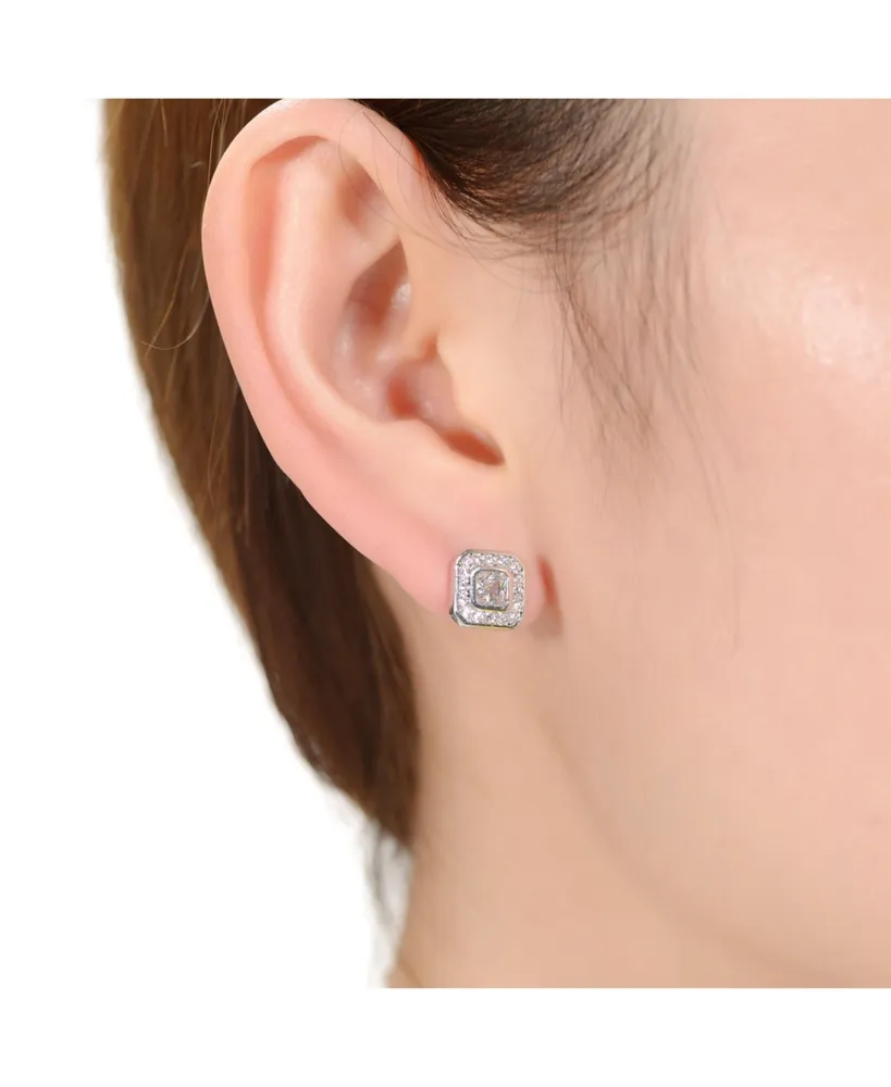 Rachel Glauber Exclusive Rhodium Plated Cubic Zirconia Square Stud Earrings