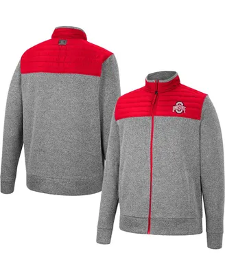 Men's Colosseum Gray, Scarlet Ohio State Buckeyes Putter Herringbone Full-Zip Jacket