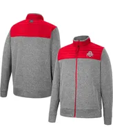 Men's Colosseum Gray, Scarlet Ohio State Buckeyes Putter Herringbone Full-Zip Jacket