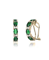 Genevive 14K Gold Plated with Green & Cubic Zirconia Half Hoop Earrings in Sterling Silver