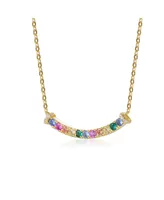 Genevive Sterling Silver with Gold Plated and Multi Color Cubic Zirconia Bar Necklace - Multi