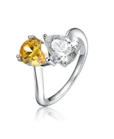 Genevive Sterling Silver Rhodium Plated Clear and Yellow Cubic Zirconia Bypass Ring