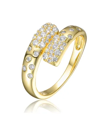 Genevive Sterling Silver Gold Plated Clear Cubic Zirconia Bypass Ring