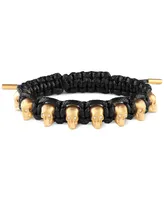 Philipp Plein Gold-Tone Ip Stainless Steel 3D $kull Black Cord Slider Bracelet