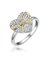 Genevive Sterling Silver Two Tone and Clear Cubic Zirconia Heart Ring