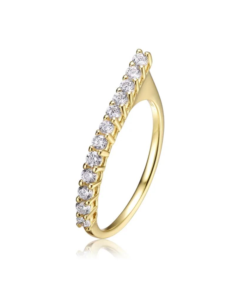 Genevive 14k Yellow Gold Plated with Cubic Zirconia Waterfall Square Top Stacking Ring Sterling Silver