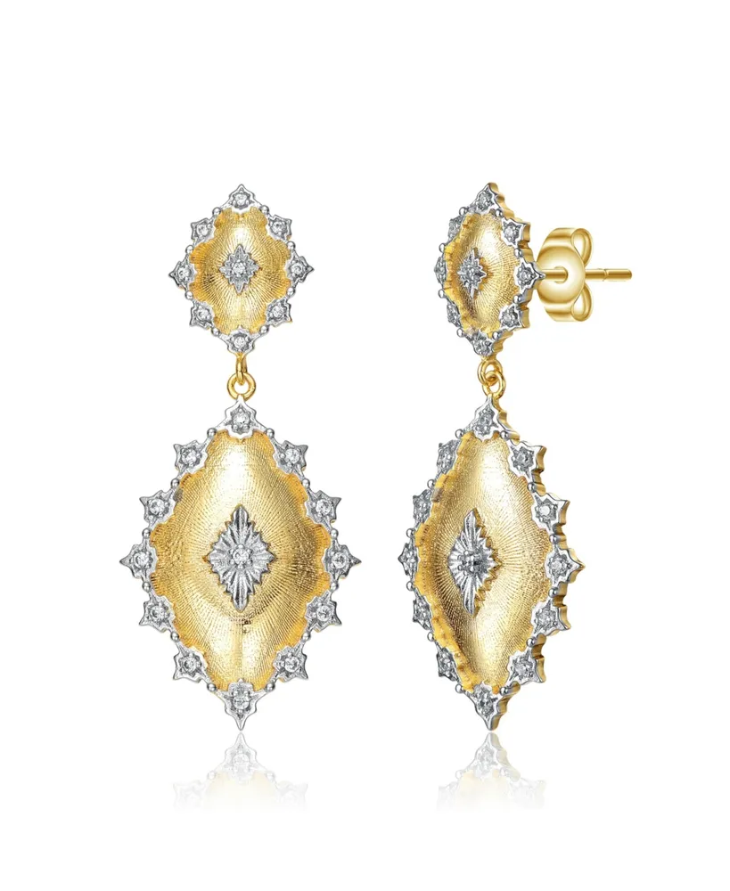 Rachel Glauber Rhodium and 14K Gold Plated Cubic Zirconia Drop Earrings - Two