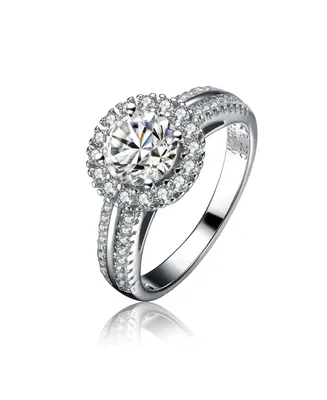Genevive Sterling Silver Cubic Zirconia Circle Solitaire Ring
