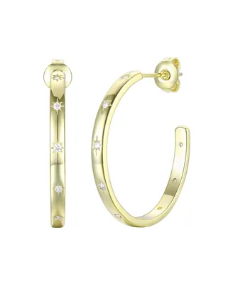 14K Gold Plated Cubic Zirconia Hoop Earrings