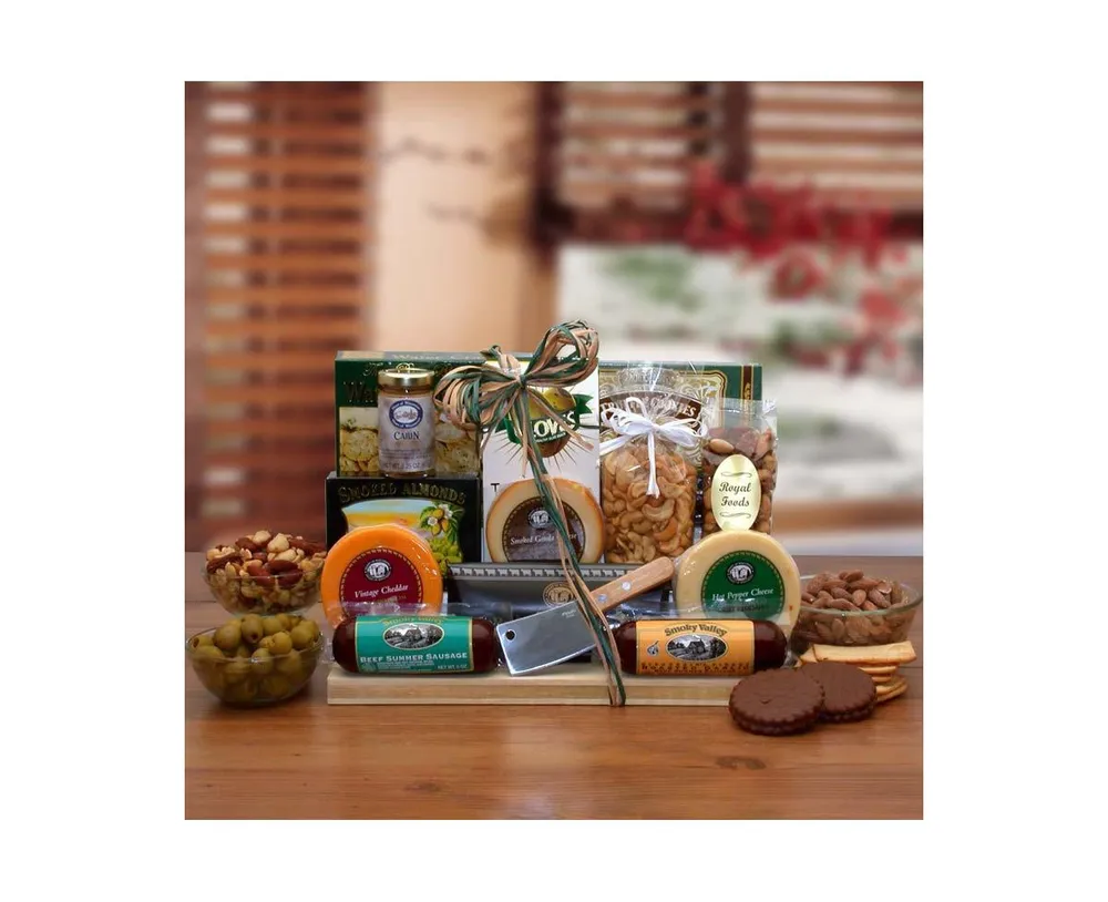 Gbds Ultimate Gourmet Nut & Sausage Board - meat and cheese gift - sausage and cheese gift - 1 Basket