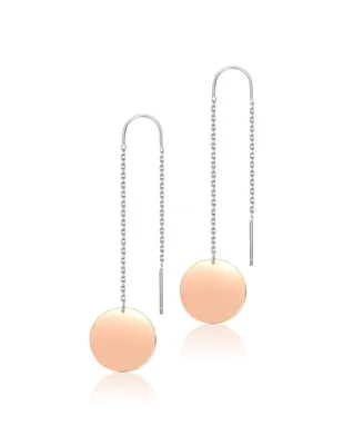 Genevive Classy Sterling Silver with Round Rose Gold Plated Metals Dangling Earrings.