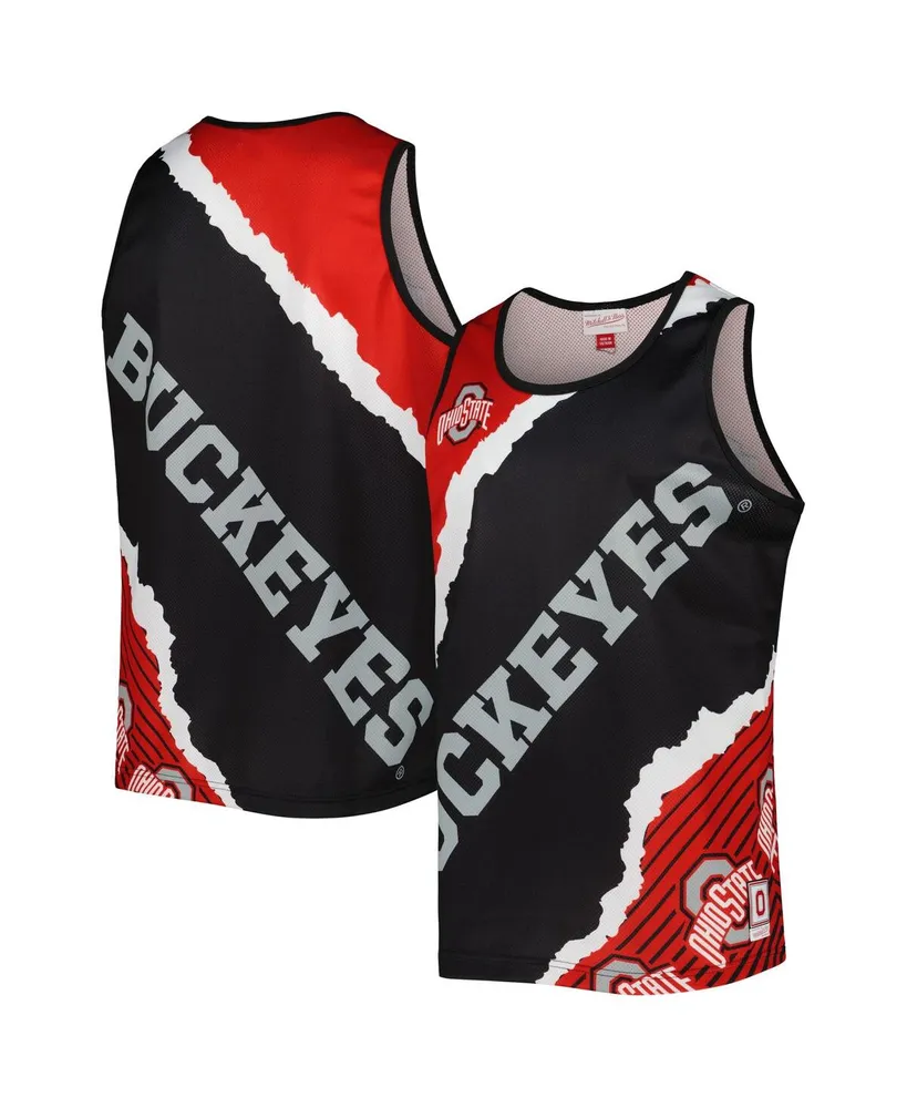 Men's Mitchell & Ness Black, Scarlet Ohio State Buckeyes Jumbotron 2.0 Sublimated Tank Top