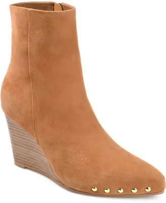 Journee Signature Women's Reeya Studded Stacked Wedge Booties